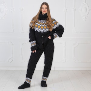Icelandic mohair catsuit – handgebreide zachte wollen bodysuit met geïntegreerde sokken – warm eendelig pak – T979W