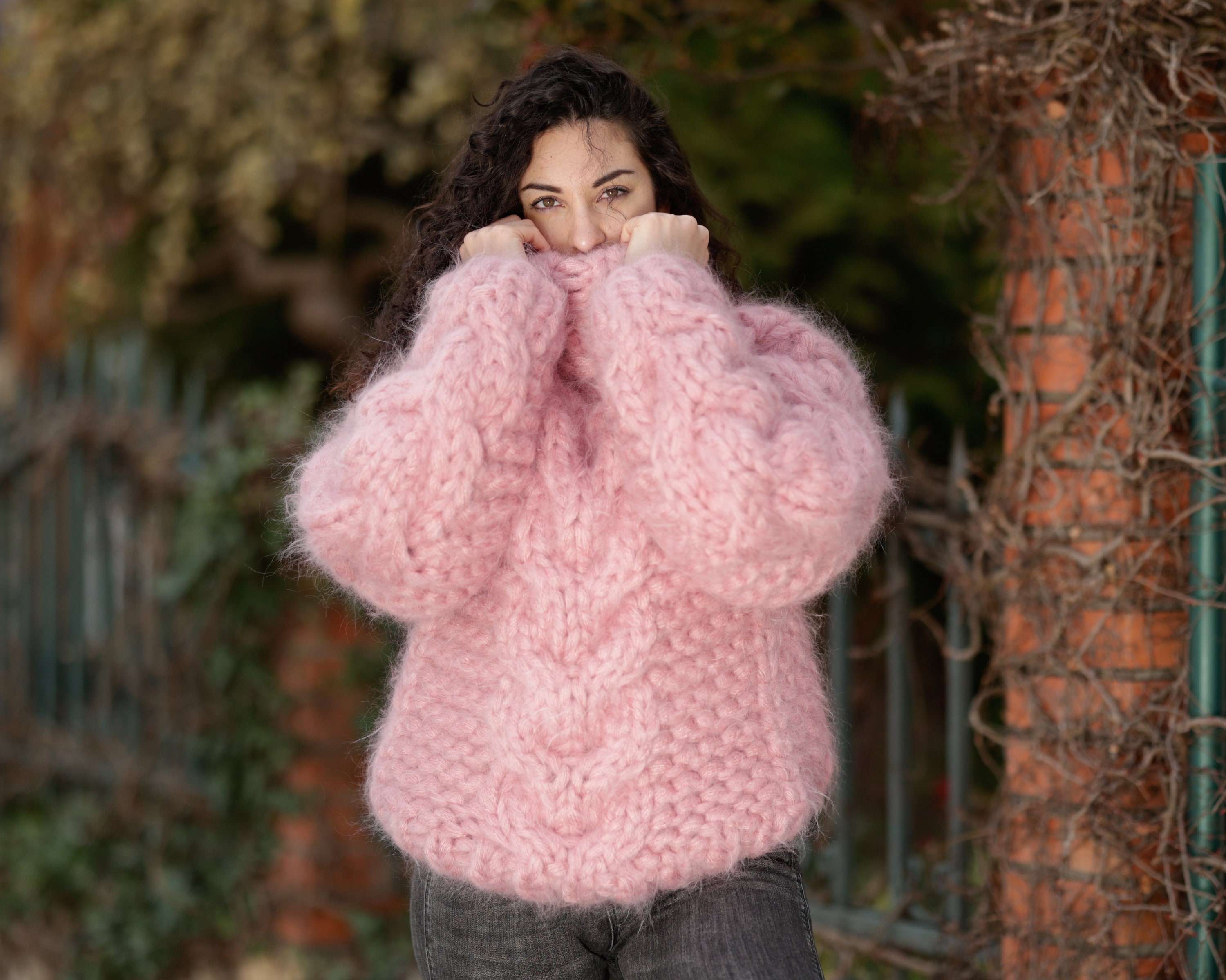 20 Strands Thick Mohair Sweater, Cable Knit Chunky Sweater