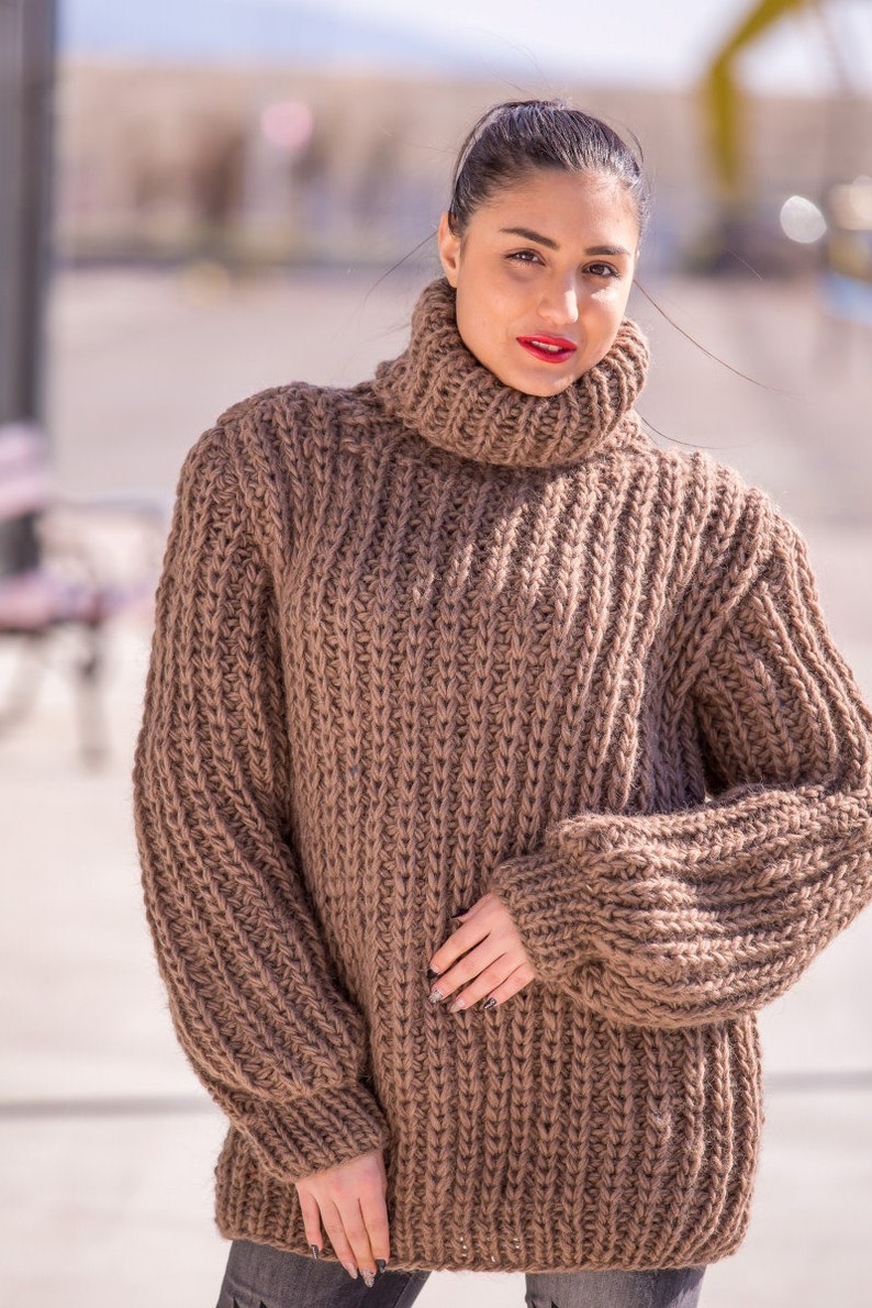 Wool Sweater Hand Knit Pullover Chunky Sweater Turtleneck - Etsy