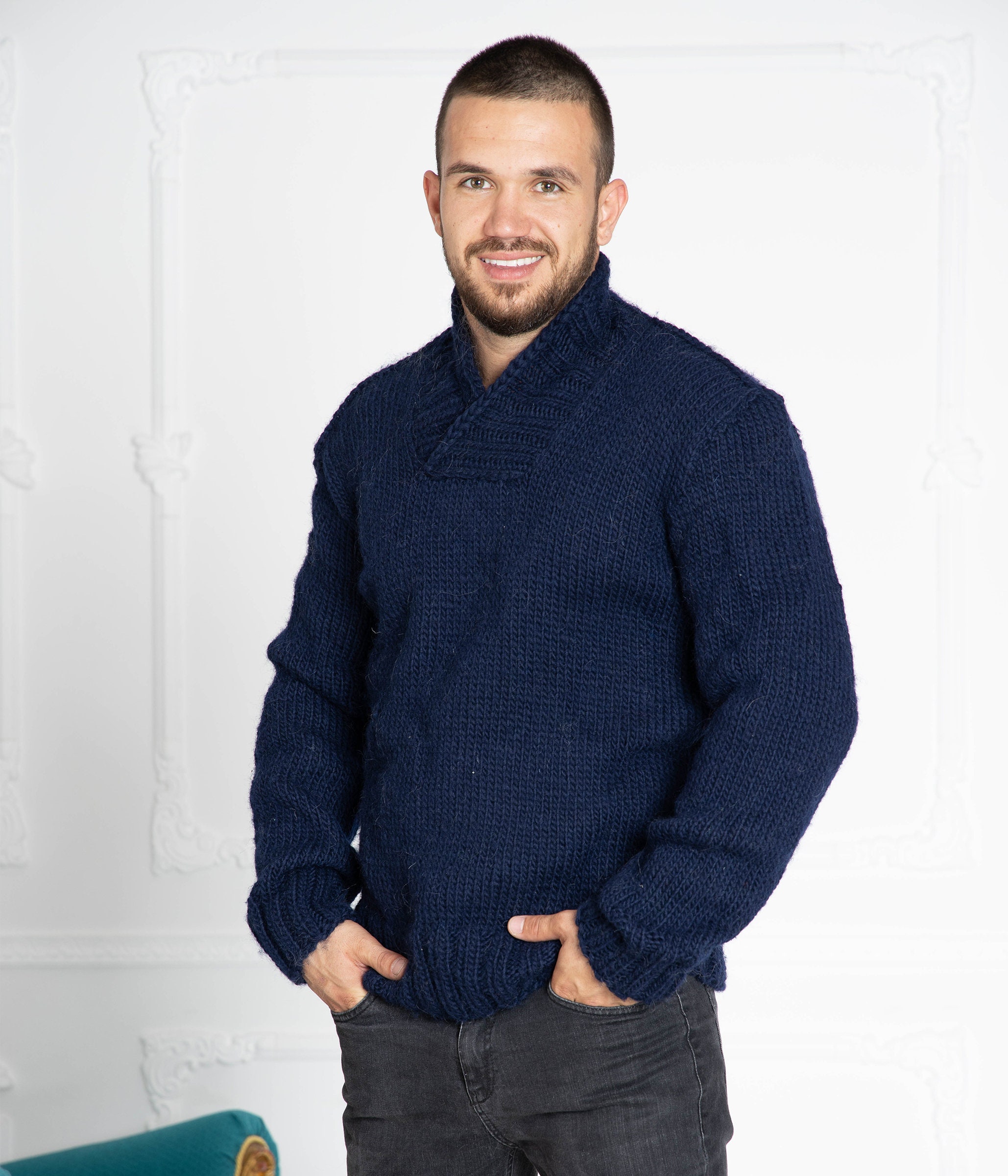 shawl neck jumpers