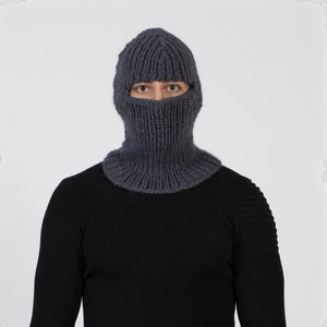 Gray Wool Balaclava, Knit Hat, Woolen  Beanie, Slouchy Hat, Winter Ski Mask Hat, Fetish Balaclava, Oversized Hat  T1012
