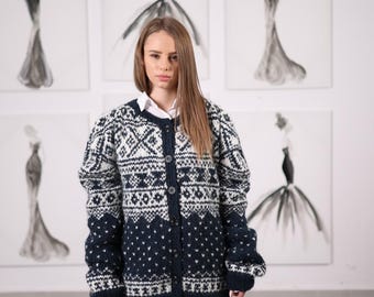 Abercrombie&Fitch ケーブルニットカーディガン 羊毛 アルパカ ノルウェー産アルパカカーディガン 手編み 柄ボタンフロント ニット
