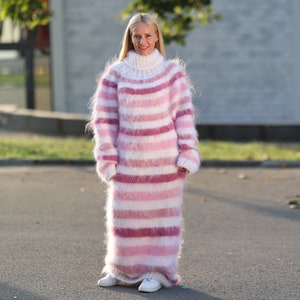Rainbow Mohair Dress, Turtleneck Maxi Dress, Hand Knit Sweater DressHot Fetish Dress, Winter Dress T1452
