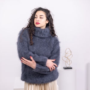Gray mens mohair sweater, knit wool mens pullover, unisex hand knitted sweater, chunky knit sweater large men sweater, sweater for him T1545