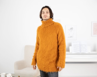 Suéter esponjoso de alpaca Suri – Jersey suave tejido a mano con hilo de pelo largo T1328
