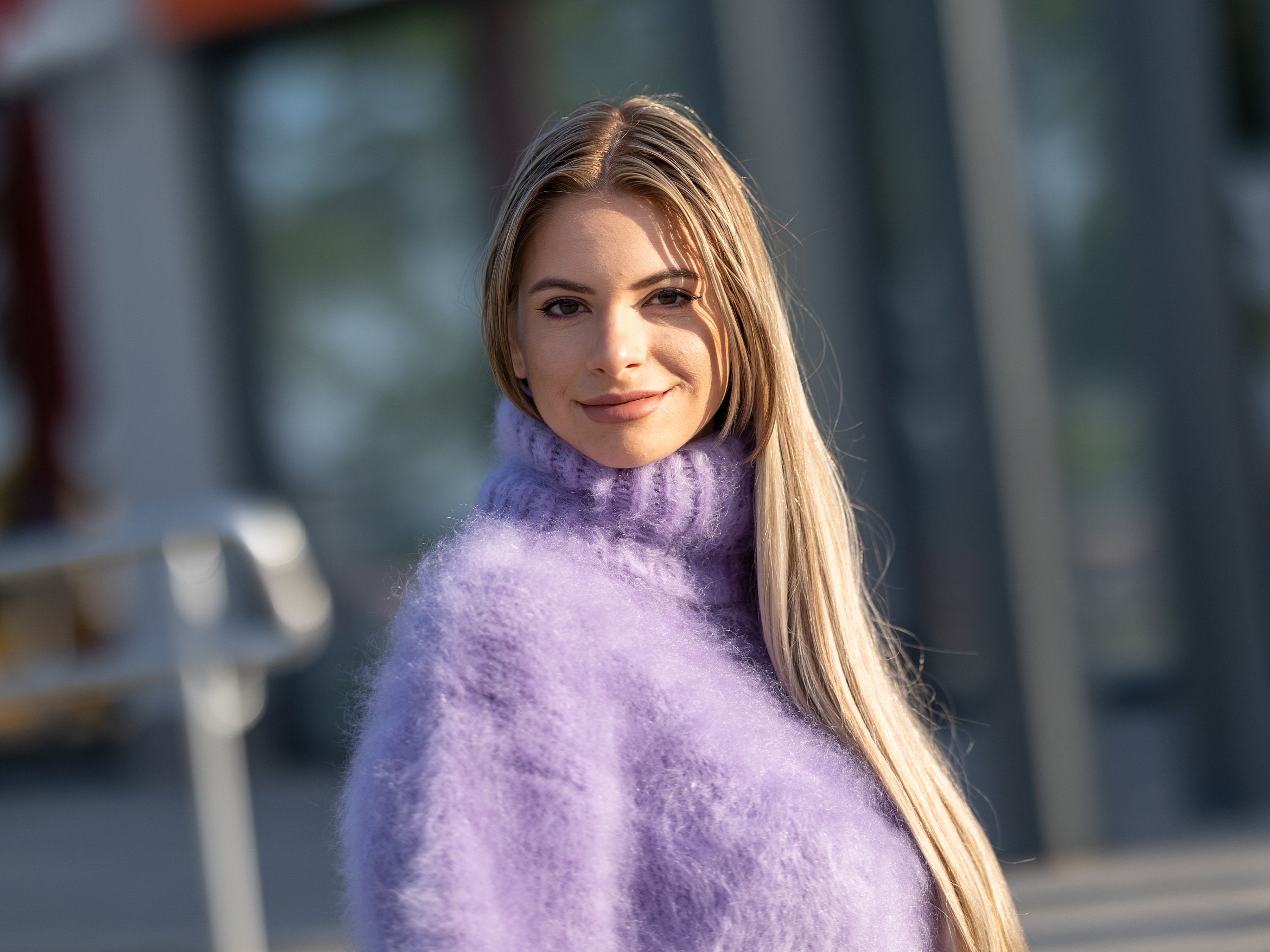 Hand Knitted Italian Kid Mohair Sweater in Purple, 4 Strand Fluffy