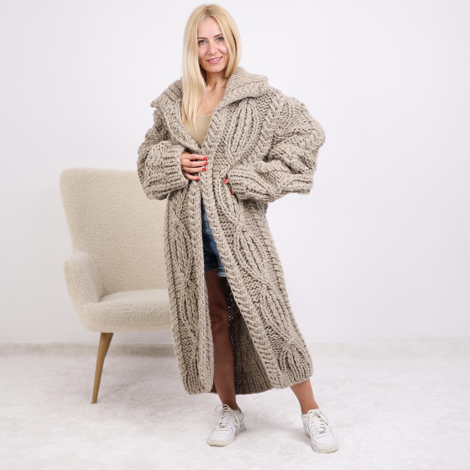 Manteau à Capuche En Mohair Tissé Multicolore - Taille XXL Unisexe Vintage