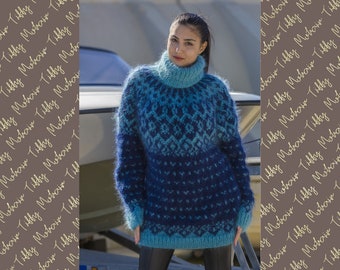 Iceland Mohair Sweater, Icelandic Hand Knitted Jumper T553