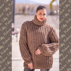 Wool Sweater, Hand Knit Pullover, Chunky Sweater, Turtleneck Sweater, Men Sweater, Oversized sweater, Woolen Sweater, Loose Sweater T507
