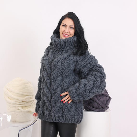 タートル セーター ケーブル網 ウール グレー ミッシェルマカロン 長袖ニット セーター タートルネック ケーブル編