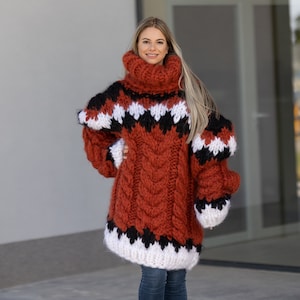 4 kg 15 strands Icelandic Mohair Sweater, Hand Knit Chunky Turtleneck Pullover, Huge Nordic Pullover T1263