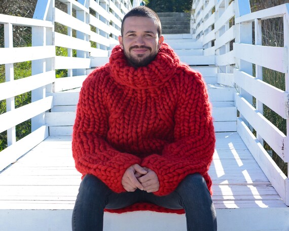 スーパーチャンキーニットセーター - 手編みの巨大メリノウールプル