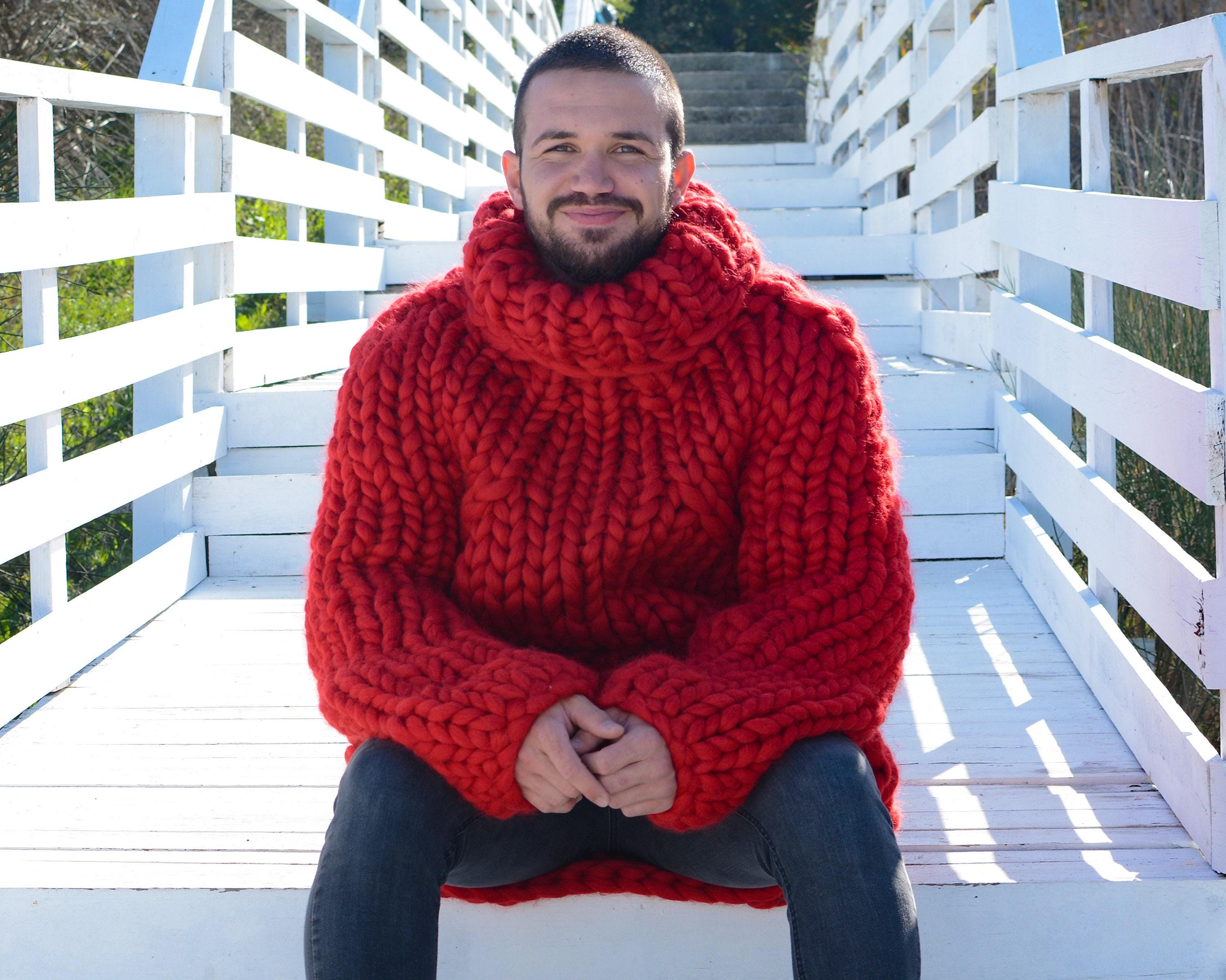 スーパーチャンキーニットセーター - 手編みの巨大メリノウールプル