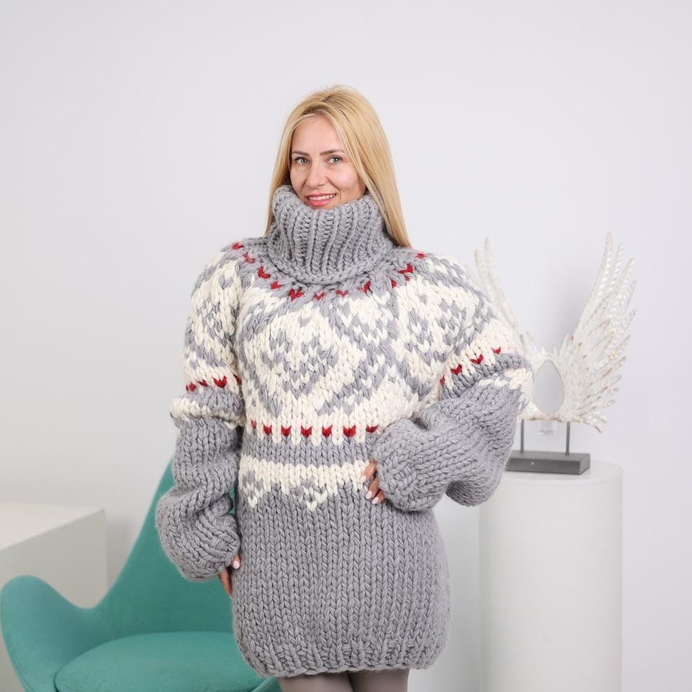 Norwegian Icelandic Wool Sweater, Hand Knitted 5-strand Nordic