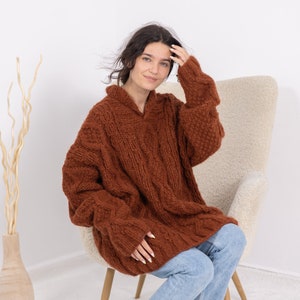 Suéter de lana de alpaca y merino, tejido a mano, de punto trenzado grueso, suave y cálido, T1674