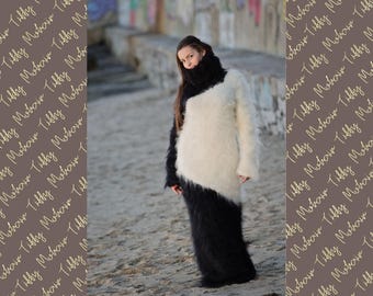 Cozy Mohair Sweater Dress, Hand Knitted Chunky Turtleneck Maxi Dress T145