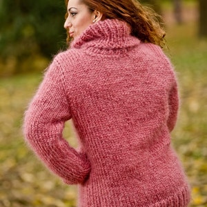 Pink Mohair Sweater Turtleneck Sweater Hand Knitted Sweater - Etsy