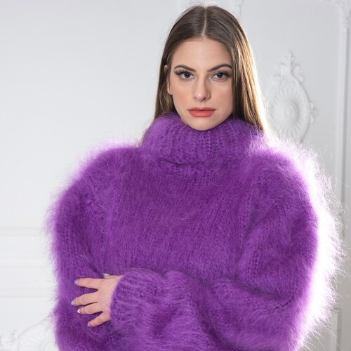 Purple Mohair Sweater Turtleneck Sweater Hand Knitted - Etsy