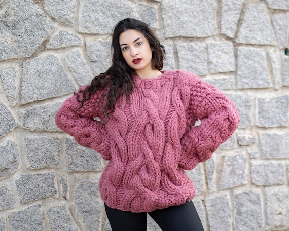 Oversized Gebreide Trui, Dames Oversized Kabel Gebreide Ronde Hals Truien, Ronde Hals Grof Gebreide Trui, Lange Mouwen Grof Gebreide Slouchy Pullover Trui Tops (L,Roze Oversized Gebreide Trui, Dames Oversized Kabel Gebreide Ronde Hals Truien, Ronde Hals Grof Gebreide Trui, Lange Mouwen Grof Gebreide Slouchy Pullover Trui Tops (L,Roze