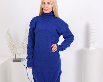 Light Alpaca Sweater Dress, Hand Knitted Midi Dress T1654