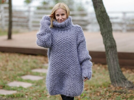 Moss Stitch Chunky Mohair Sweater – 8-strand Thick Hand-knitted