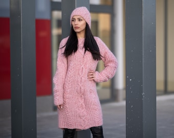 Baby Alpaca Merino Wool Sweater Dress, Hand Knitted Soft Warm Maxi Dress T1187