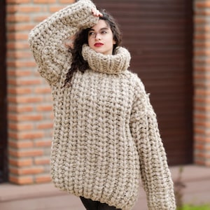 Suéter de lana de alpaca súper grueso, tejido a mano, de 26 hilos, T1391