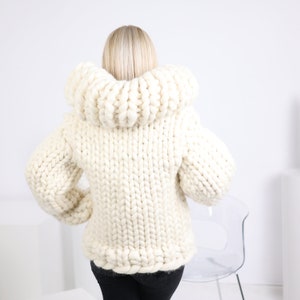 Extra thick 100% merino wool sweater wide Turtleneck , Extra Chunky and heavy knit sweater in cream, Super warm winter sweater T1626 image 9
