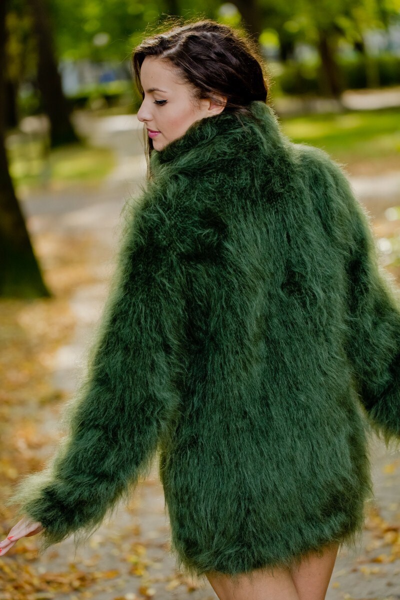 Fluffy Mohair Sweater Groene Hand gebreide Jumper T169 Etsy