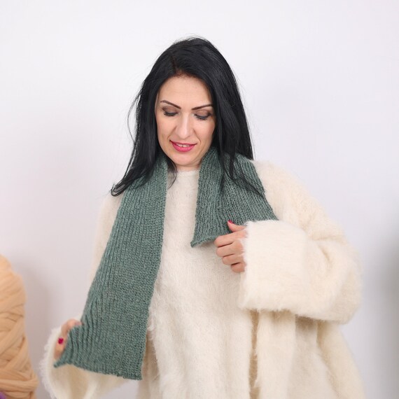 One Available Green Ribbed Mohair Scarf, Long Wrap T1618 - Etsy