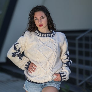 Cable Chunky Sweater / Wool Sweater / Marine Sweater / Hand Knitted /Fisherman Sweater/ Cosy Chunky Knit/ Sustainable Knitwear T1441