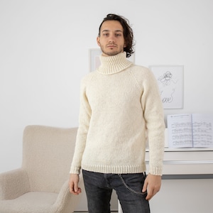 Cream Itchy wool sweater, Hand knitted pullover made in 100 % wool , raw wool jumper  T1320