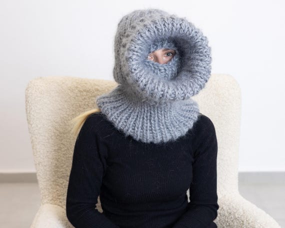 Mohair Wool Balaclava – Hand Knitted Chunky Winter Hood T1527 - Etsy