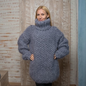 Suéter de mohair grueso con punto musgo: jersey de 8 hebras, grueso y acogedor, tejido a mano, T1114