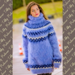 Mohair Sweater, Lopi Sweater, Icelandic Sweater, Hand Knit Sweater, Men Mohair Sweater, Norwegian Sweater, Nordic Sweater, Blue Sweater T312