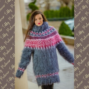 Gray Icelandic Sweater , Mohair sweater , Hand Knit sweater , Soft Turtleneck pull , Norwegian Sweater , Soft Sweater , Nordic Sweater  T321