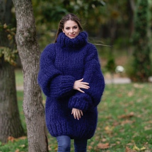 12 strands Turtleneck Mohair Sweater, Chunky Knit Unisex Pullover T1111