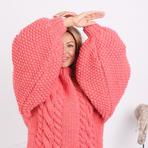 Pink Wool Sweater with Extra Wide Sleeves, Pink Woolen Jumper T1725