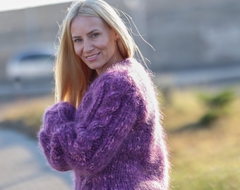 16-strand Cabled Mohair–alpaca Mix Sweater – Hand-knitted Chunky