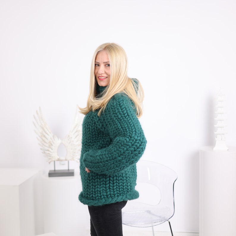 Green CHUNKY KNIT SWEATER, bulky sweater, Giant knit sweater, Chunky Knit Sweaters, super chunky sweater, Merino chunky sweater T1627 image 5