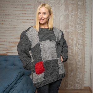 Ready to ship in size 3 xl, 100 % Soft Wool Sweater with squares T1108