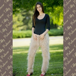 Beige Mohair Pants, Hand Knitted Trousers, Mohair Leg Warmers , Fetish Pants, Fluffy Trousers, Fuzzy Mohair Leggings, Thick Mohair Pants T88