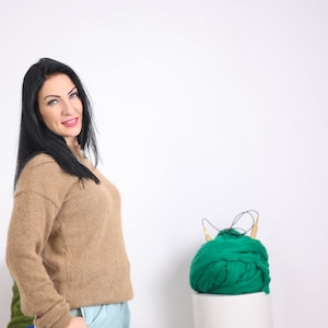 Ready to ship in size XL, Luxurious Beige Italian Rabbit Angora sweater, Fluffy Angora sweater , Exclusive knitwear T1609
