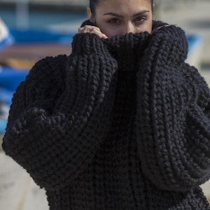 3 kg. Übergroßer Wollpullover, Dicker Strickpullover T575