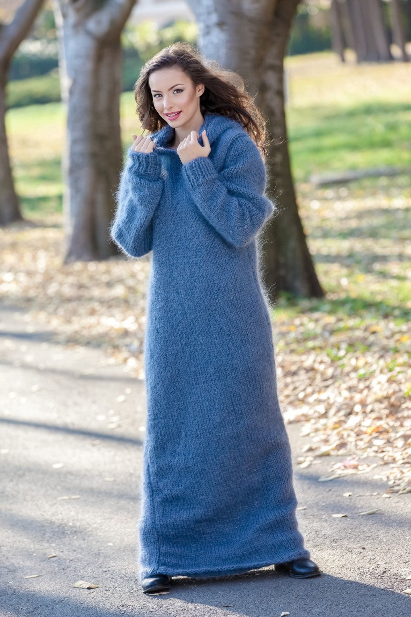 Gray Mohair Dress Knit Sweater Dress Turtleneck Maxi Dress - Etsy