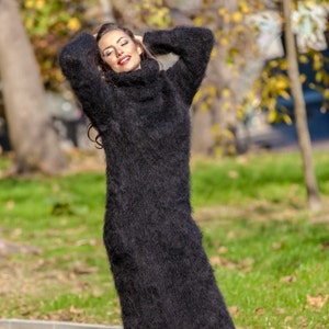 Black Mohair Dress Knit Sweater Dress Turtleneck Maxi Dress - Etsy