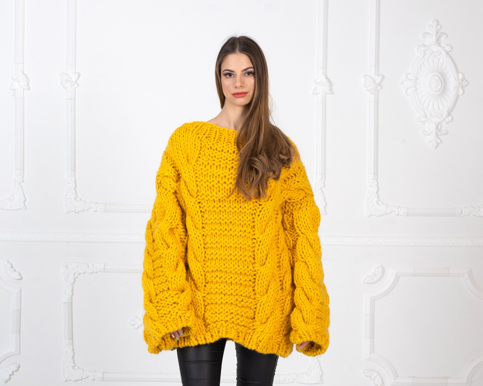 Yellow Cable Knit Woolen Sweater 100 % Wool Jumper Hand Knit | Etsy