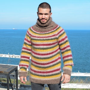 Colorful mohair sweater, Multicolor striped sweater, Rainbow loose sweater, Stylish warm sweater, Autumn oversized handknit sweater T671