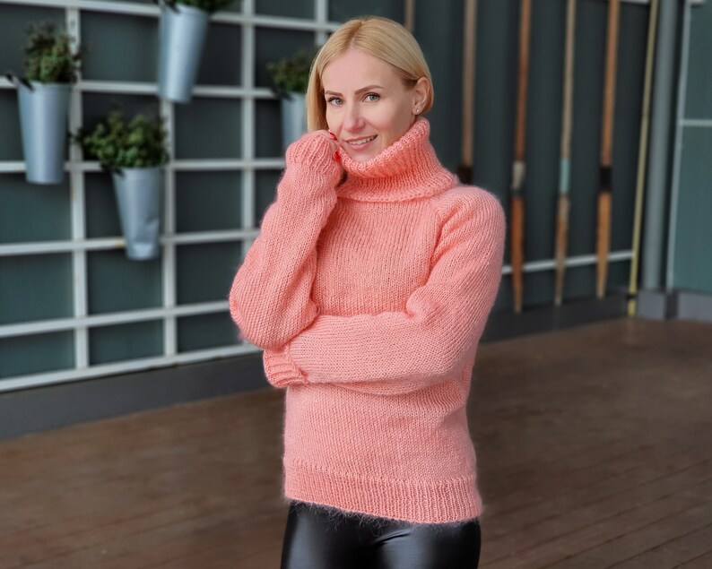 Salmon Pink Turtleneck Mohair Sweater Soft Sensual Winter Etsy Australia