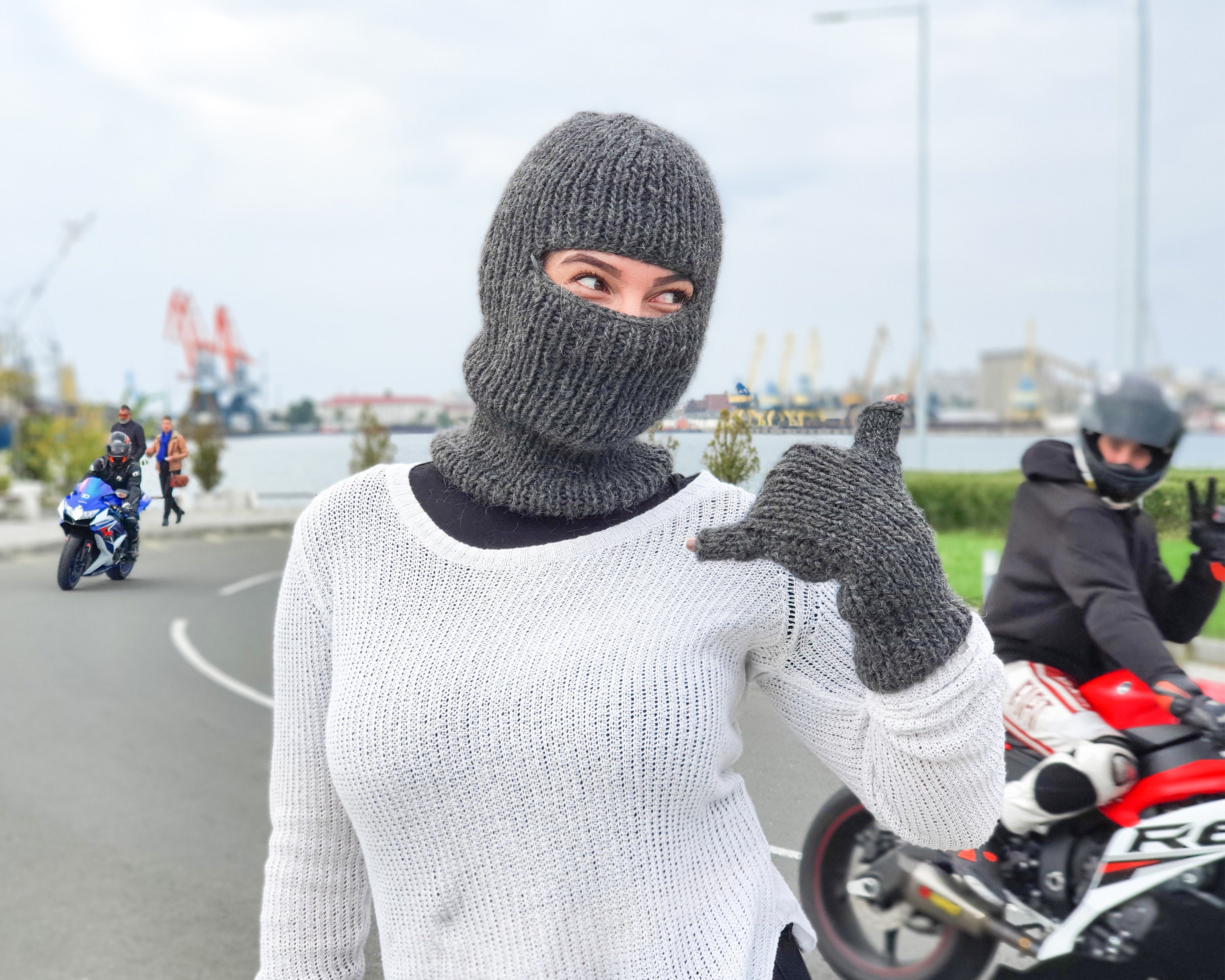 Balaclava en laine grise, chapeau tricoté, bonnet de laine, chapeau  slouchy, chapeau de masque de ski dhiver, balaclava fétiche, chapeau  surdimensionné T930 -  France